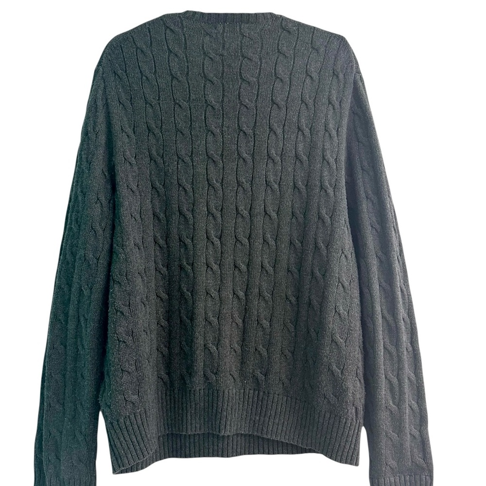 Vintage Polo Ralph Lauren Dark Gray Cable Knit Crew Neck Sweater - Men's Large - Picture 2 of 5